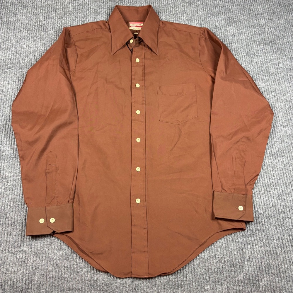 JCPenney Shirt Men's 15-32  Contemporary Dress Brown Long Sleeve Retro 70s